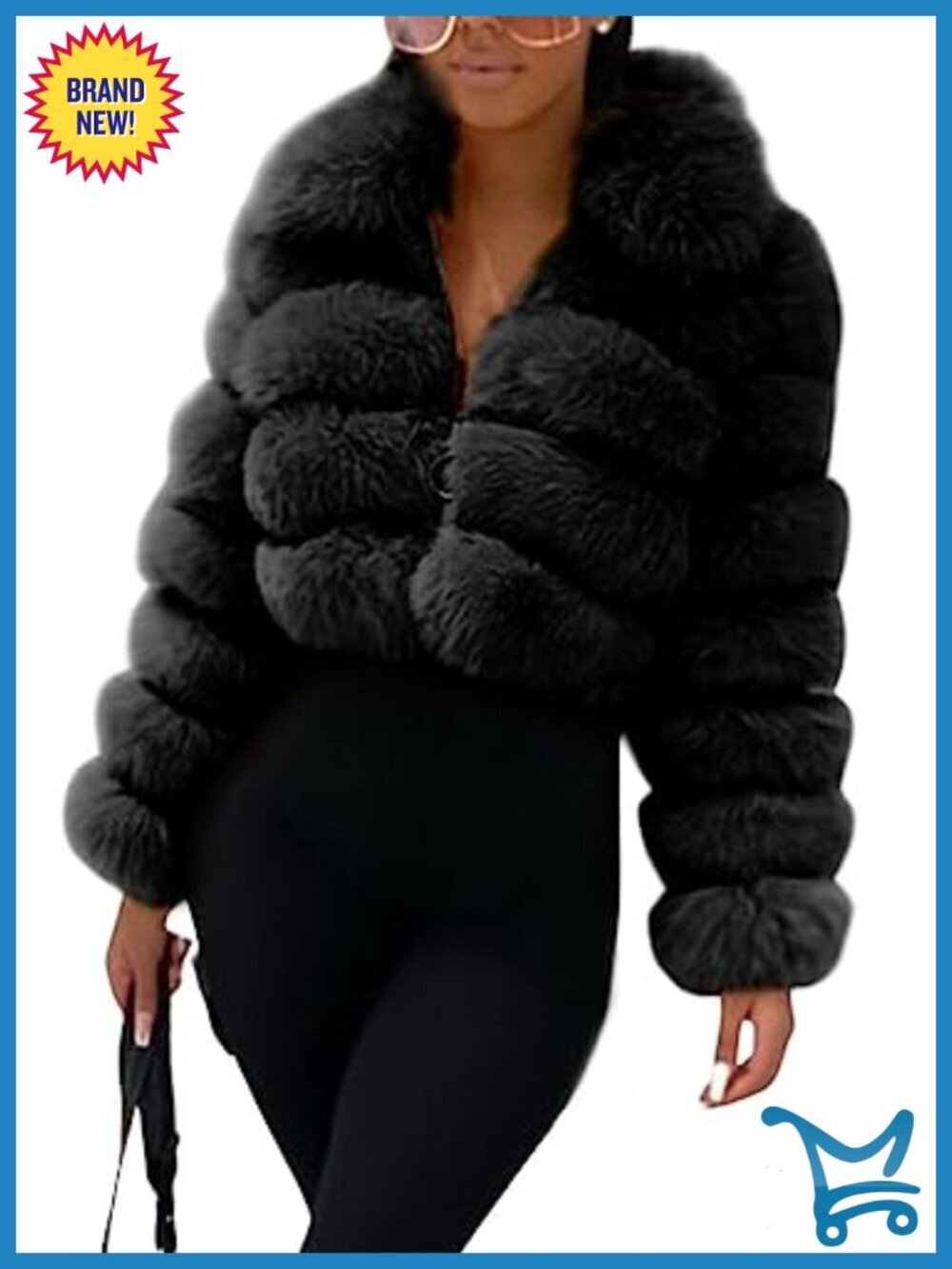 Women's Faux Fur Cropped Jacket Zip Up Puffer Coat Winter Warm Fuzzy Teddy